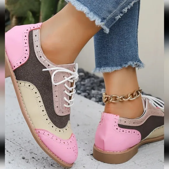 Round Toe Flats Color Block Loafers