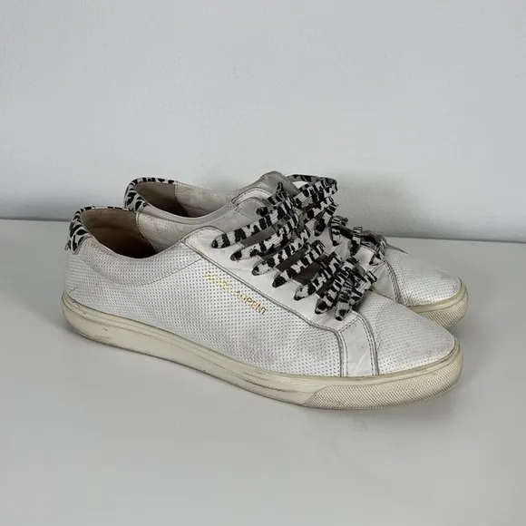Saint Laurent White and Black Andy Perforated Sneakers Minimalist Design 40