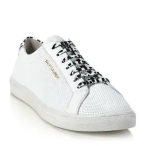 Saint Laurent White and Black Andy Perforated Sneakers Minimalist Design 40