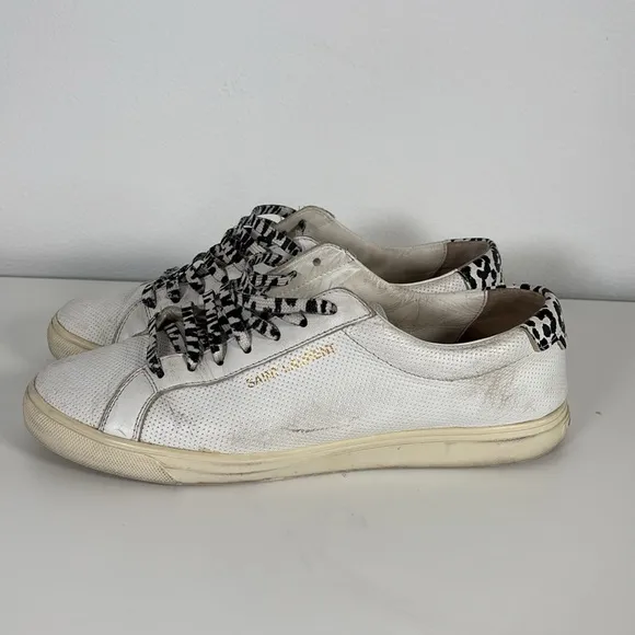 Saint Laurent White and Black Andy Perforated Sneakers Minimalist Design 40