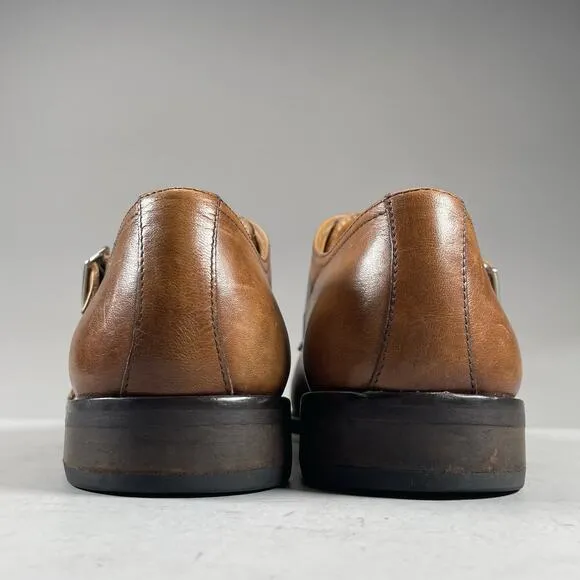 Saks Fifth Avenue Men’s 9 M Brown Leather Double Monk Strap Cap Toe Loafers Shoe