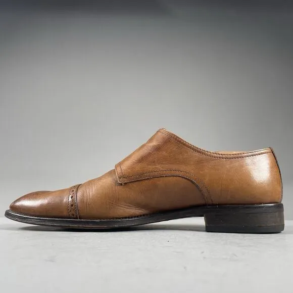 Saks Fifth Avenue Men’s 9 M Brown Leather Double Monk Strap Cap Toe Loafers Shoe