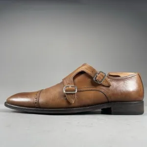 Saks Fifth Avenue Men’s 9 M Brown Leather Double Monk Strap Cap Toe Loafers Shoe
