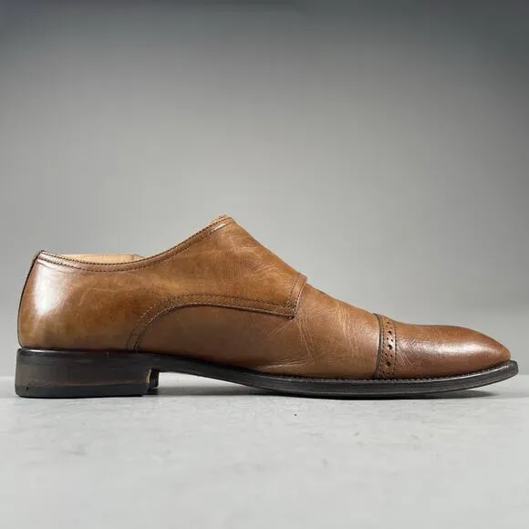 Saks Fifth Avenue Men’s 9 M Brown Leather Double Monk Strap Cap Toe Loafers Shoe