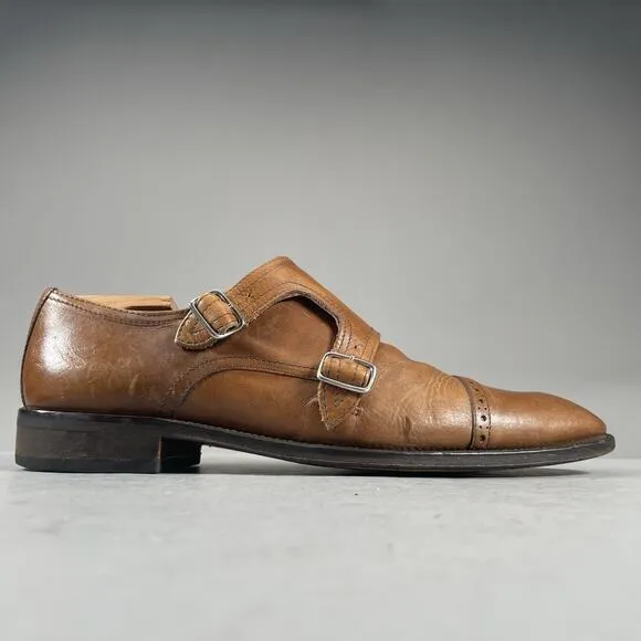 Saks Fifth Avenue Men’s 9 M Brown Leather Double Monk Strap Cap Toe Loafers Shoe