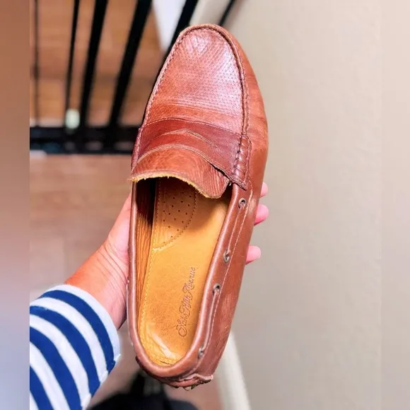 SAKS FIFTH AVENUE Men’s Brown Leather Driving Loafers Slip-on Shoes Moccasins