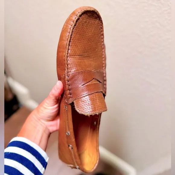 SAKS FIFTH AVENUE Men’s Brown Leather Driving Loafers Slip-on Shoes Moccasins