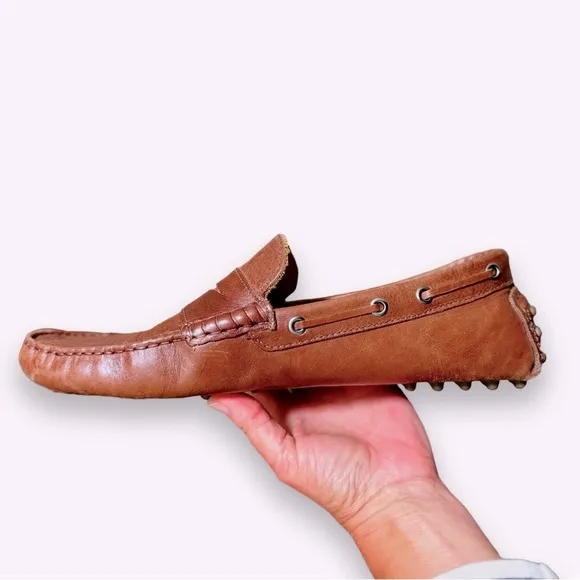 SAKS FIFTH AVENUE Men’s Brown Leather Driving Loafers Slip-on Shoes Moccasins
