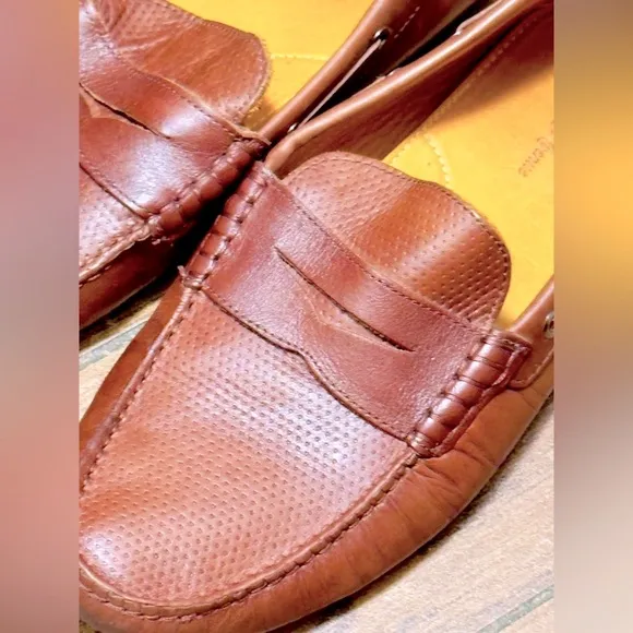 SAKS FIFTH AVENUE Men’s Brown Leather Driving Loafers Slip-on Shoes Moccasins