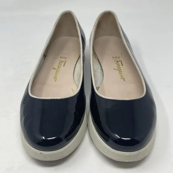 Salvatore Ferragamo Ballerina Flats Womens 5.5 B Black Patent Leather Slip On