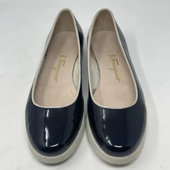 Salvatore Ferragamo Ballerina Flats Womens 5.5 B Black Patent Leather Slip On