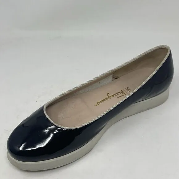 Salvatore Ferragamo Ballerina Flats Womens 5.5 B Black Patent Leather Slip On