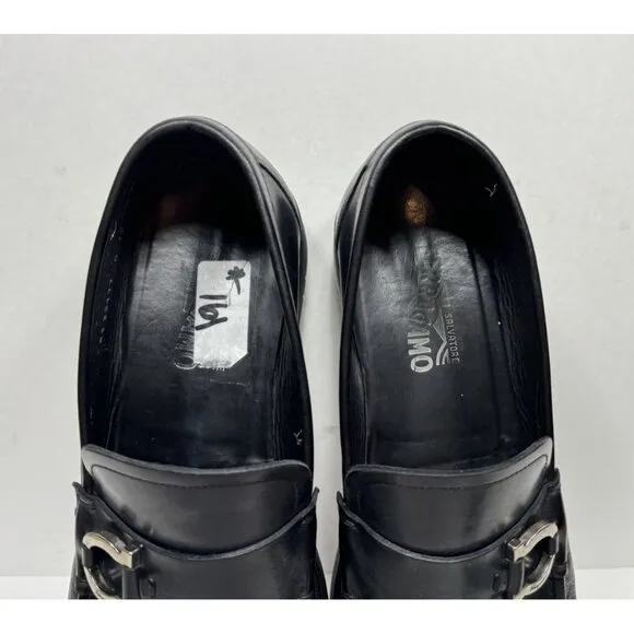 Salvatore Ferragamo Black Leather Gancini Loafers Men’s Size 13 D Shoes
