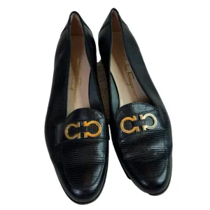 Salvatore Ferragamo Black Leather Women's Loafers Shoes Size 9 Made in Italy