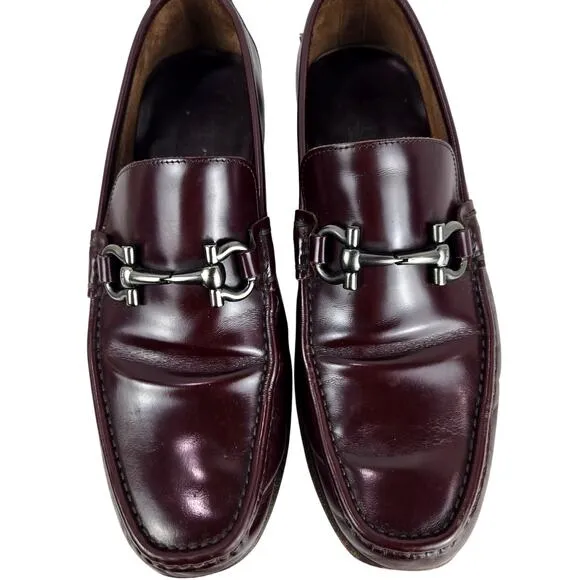 SALVATORE FERRAGAMO GRANDIOSO Gancini Bit Loafer Shoes Cherry Leather SZ 8 #882