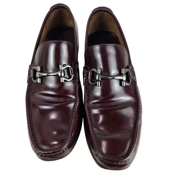 SALVATORE FERRAGAMO GRANDIOSO Gancini Bit Loafer Shoes Cherry Leather SZ 8 #882