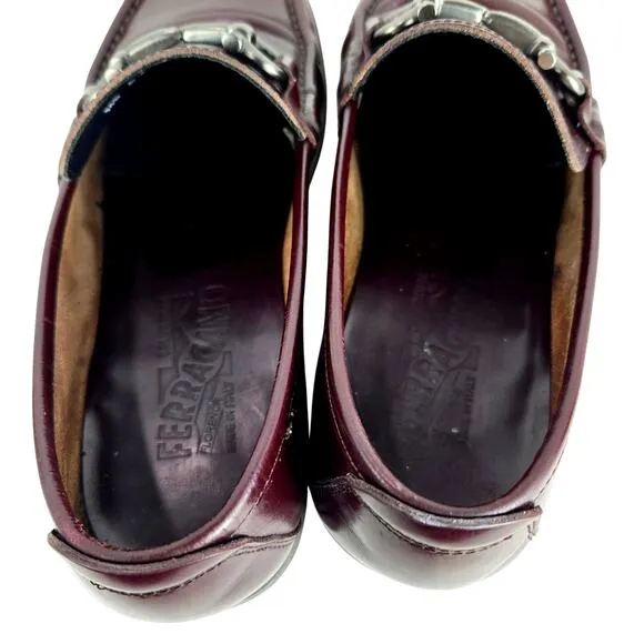 SALVATORE FERRAGAMO GRANDIOSO Gancini Bit Loafer Shoes Cherry Leather SZ 8 #882