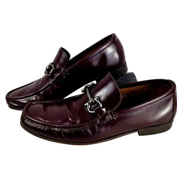 SALVATORE FERRAGAMO GRANDIOSO Gancini Bit Loafer Shoes Cherry Leather SZ 8 #882