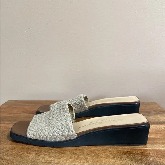 Salvatore Ferragamo Italy Tan Woven Slides Sandals Shoes Wedge Platform