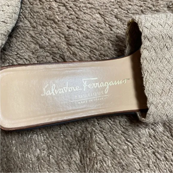 Salvatore Ferragamo Italy Tan Woven Slides Sandals Shoes Wedge Platform