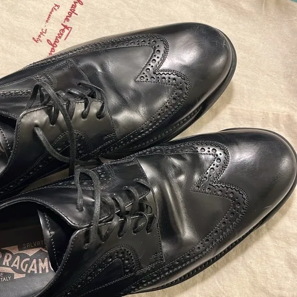 Salvatore Ferragamo leather Black Men's Dress Shoes/loafers Sz 10 made in Italy