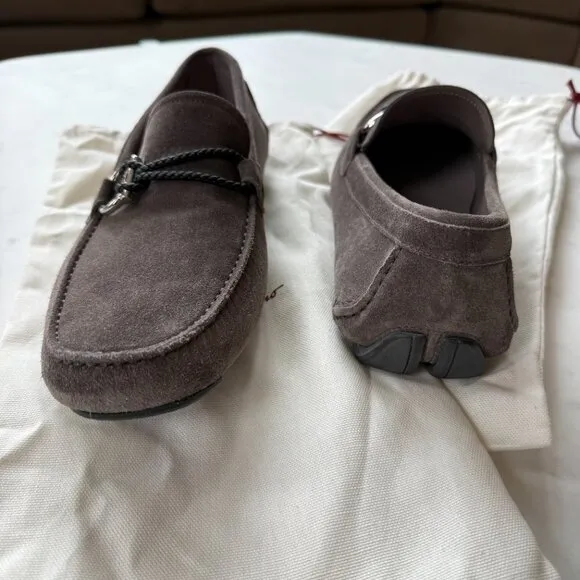 Salvatore Ferragamo Men's Greige Suede Driver Loafers - Size 9.5EE