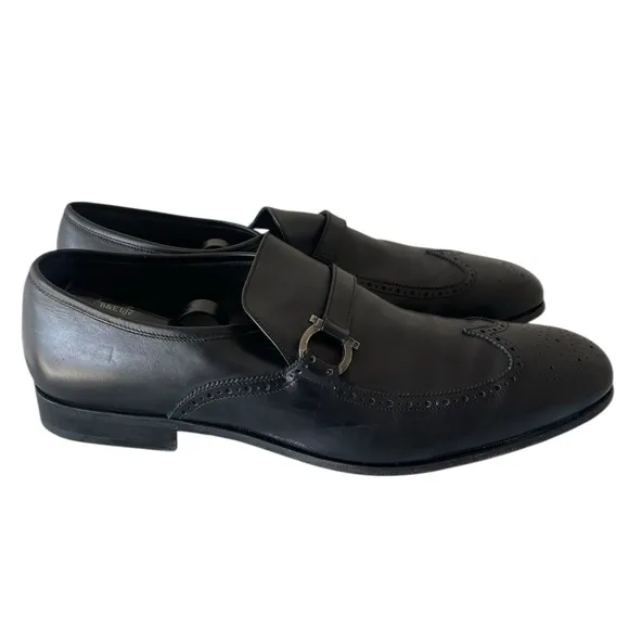 SALVATORE FERRAGAMO PLINIO Nero Calf Leather Shoes Size 12 D