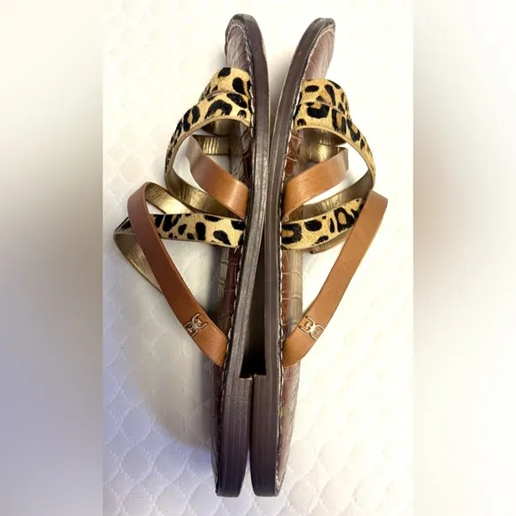 Sam Edelman Calf Hair Leopard Print Women's Sandals Classy Chic Summer Size 8