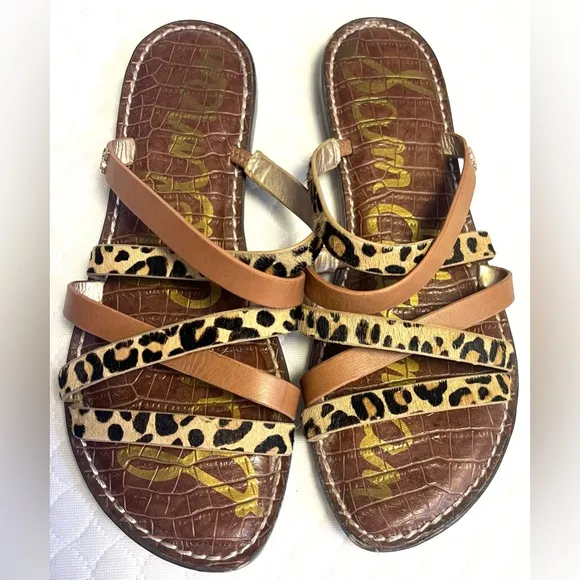Sam Edelman Calf Hair Leopard Print Women's Sandals Classy Chic Summer Size 8