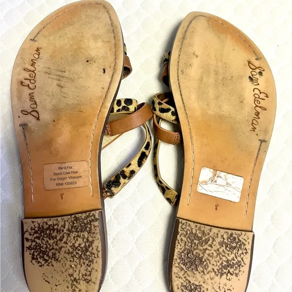 Sam Edelman Calf Hair Leopard Print Women's Sandals Classy Chic Summer Size 8