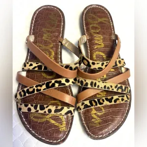 Sam Edelman Calf Hair Leopard Print Women's Sandals Classy Chic Summer Size 8