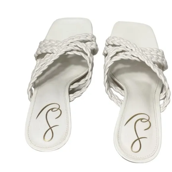 SAM EDELMAN Marjorie Sandals Heels Bright White Braided Leather Straps