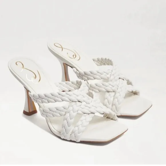 SAM EDELMAN Marjorie Sandals Heels Bright White Braided Leather Straps