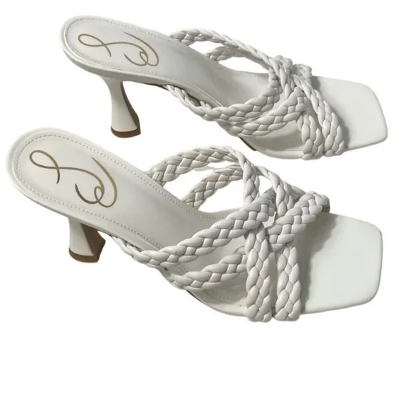 SAM EDELMAN Marjorie Sandals Heels Bright White Braided Leather Straps