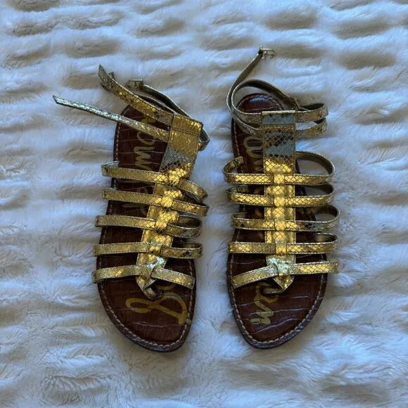Sam Edelman Metallic Gold Snakeskin Gladiator Sandals