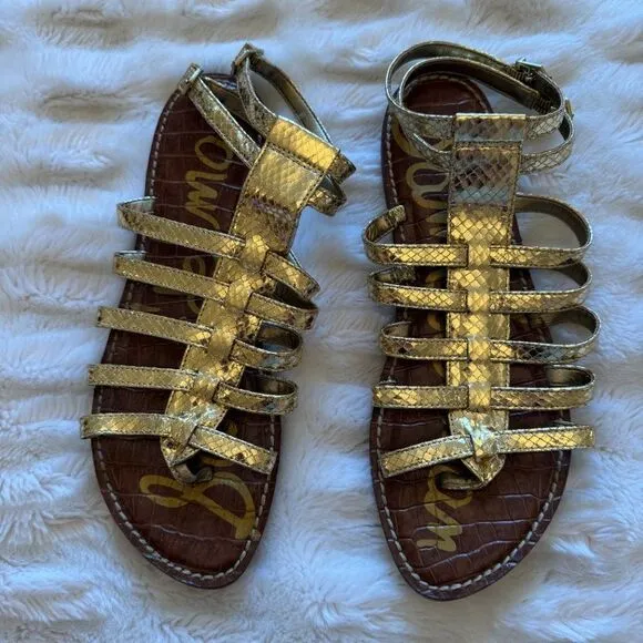 Sam Edelman Metallic Gold Snakeskin Gladiator Sandals