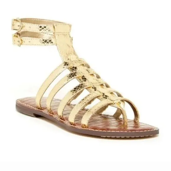 Sam Edelman Metallic Gold Snakeskin Gladiator Sandals