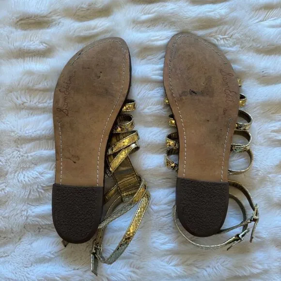 Sam Edelman Metallic Gold Snakeskin Gladiator Sandals
