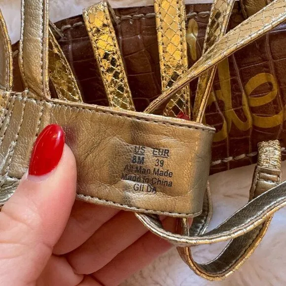 Sam Edelman Metallic Gold Snakeskin Gladiator Sandals