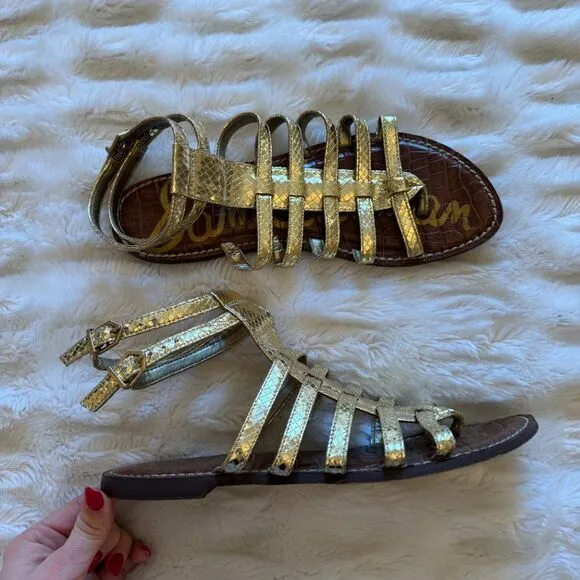 Sam Edelman Metallic Gold Snakeskin Gladiator Sandals