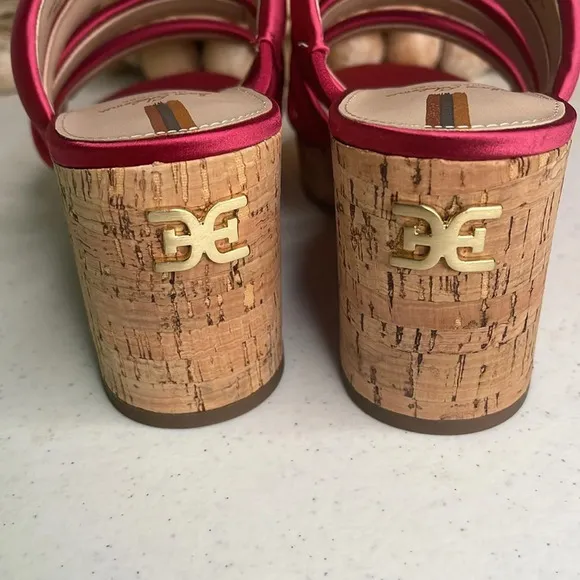 Sam Edelman Womens Fuchsia Satin Strappy Open Toe Cork Wedge Sandals Sz 8 M NIB