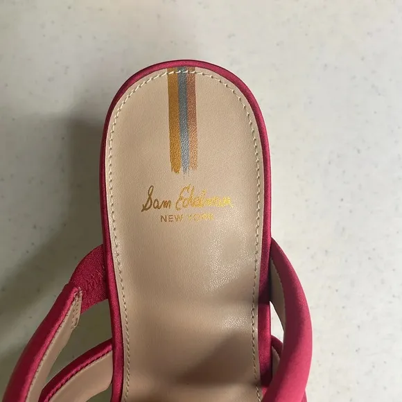 Sam Edelman Womens Fuchsia Satin Strappy Open Toe Cork Wedge Sandals Sz 8 M NIB