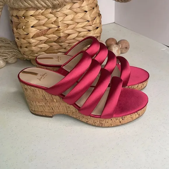 Sam Edelman Womens Fuchsia Satin Strappy Open Toe Cork Wedge Sandals Sz 8 M NIB