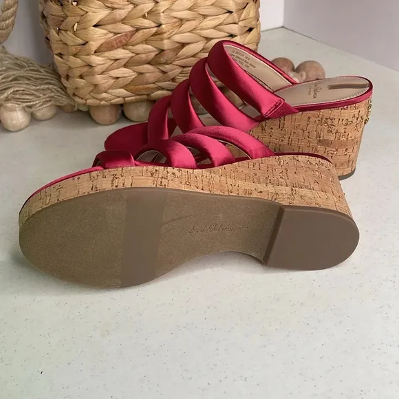 Sam Edelman Womens Fuchsia Satin Strappy Open Toe Cork Wedge Sandals Sz 8 M NIB