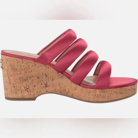 Sam Edelman Womens Fuchsia Satin Strappy Open Toe Cork Wedge Sandals Sz 8 M NIB