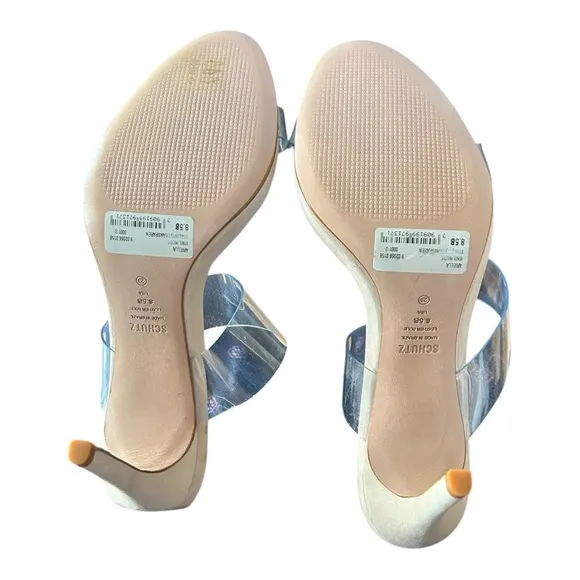 SCHUTZ Ariella Transparent Nude Leather High Heel Slip On Sandals NWOB 8.5