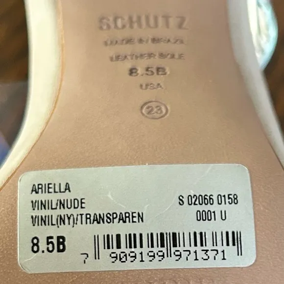 SCHUTZ Ariella Transparent Nude Leather High Heel Slip On Sandals NWOB 8.5