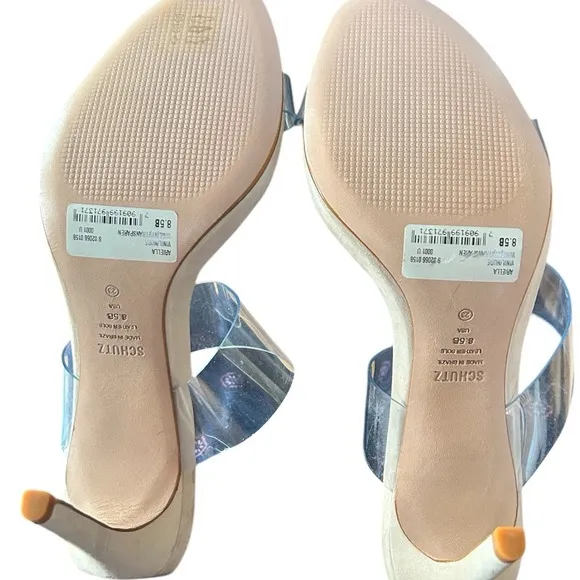 SCHUTZ Ariella Transparent Nude Leather High Heel Slip On Sandals NWOB 8.5