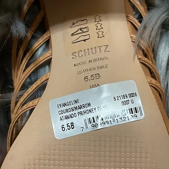 Schutz Evangeline Atanado Leather Sandals Mules Sz. 6.5 in Honey Peach