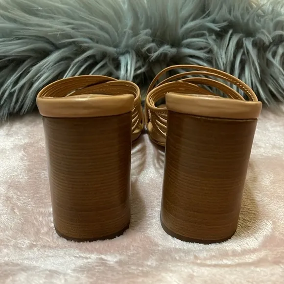 Schutz Evangeline Atanado Leather Sandals Mules Sz. 6.5 in Honey Peach